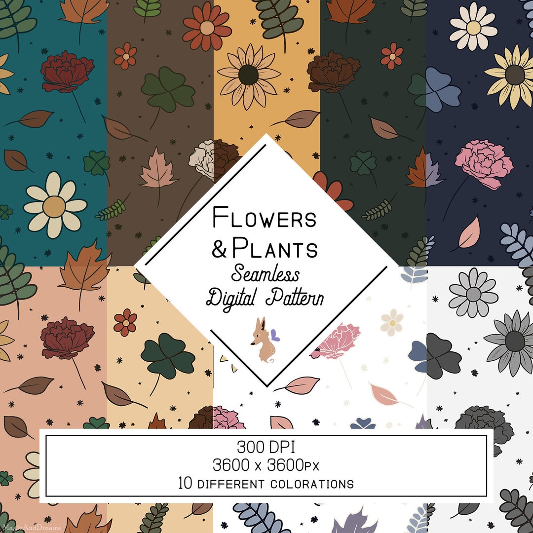 Flowers Plants Paper Digital Paper Pattern Seamless Pattern Etsy