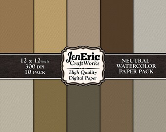 Neutral Watercolor Paper Textures, Beige Brown Cardstock (Digital Download)