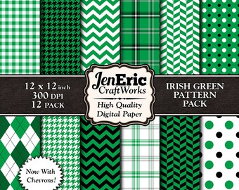 Irish Green Digital Paper Pack, St Patricks Day Patterns (Instant Download)