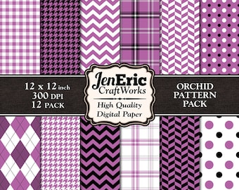 Orchid Purple Digital Paper Pack, Scrapbook Patterns (12x12, 12Pk) (Digital Download)