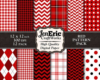 Red Pattern Digital Paper Pack, Scrapbooking Patterns (Digital Download)