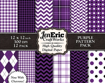 Purple Pattern Digital Paper Pack, Scrapbooking (Instant Download)