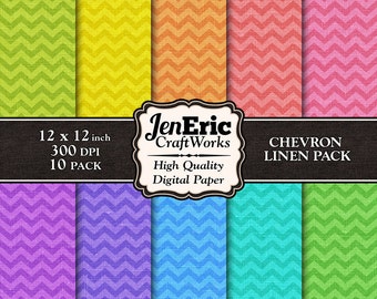Chevron Linen Digital Paper Pack, Printable Fabric Background (12x12, 300dpi) (Digital Download)