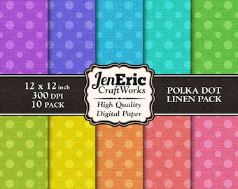 Linen Polka Dot Digital Paper, 12x12 Scrapbook Background (Instant Download)