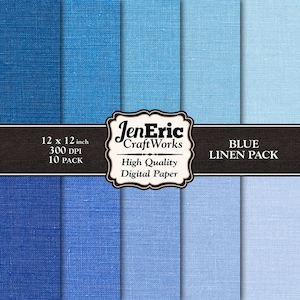 Linen Blue Indigo Digital Paper, Printable Fabric Linen Texture Pattern, Digital Texture Blue Scrapbooking Background Instant Download 12x12