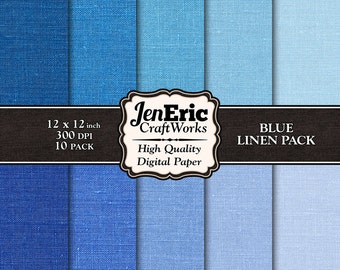 Blue Linen Texture Digital Paper, Scrapbooking Background (12x12, 10 Pack) (Digital Download)