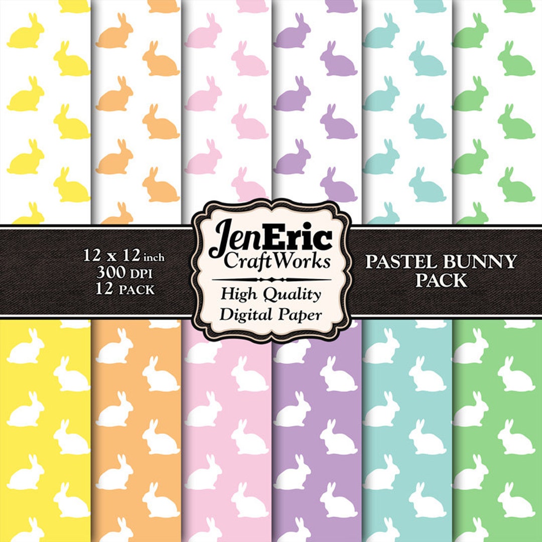 Easter Bunny Digital Paper Pack, Pastel Patterns (12x12, 12 Pack ...