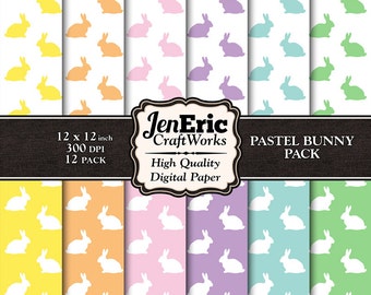 Easter Digital Paper Pack, Printable Pastel Bunny Pattern, Digital Easter Background Pattern, Instant Download 12x12 12 Pack
