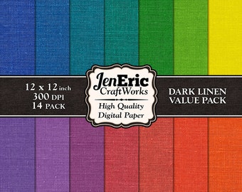 Dark Linen Texture Digital Paper, Fabric Pattern (14 Pack)
