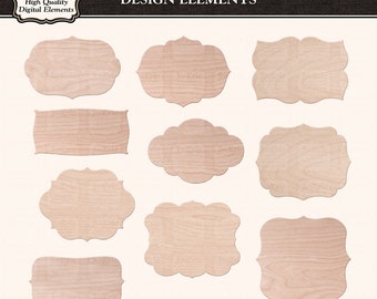 Wood Frame Clip Art Embellishments, Digital Label Tags (PNG)