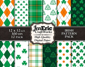 St Patrick's Day Digital Paper Pack, Irish Shamrocks, Celtic Patterns (Digital Download)
