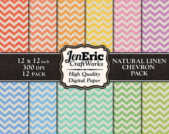 Linen Chevron Digital Paper Pack, Colorful Scrapbook Patterns (Digital Download)