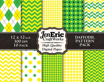Daffodil Yellow Green Digital Paper Pack, Scrapbook Patterns (Digital Download)