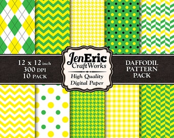 Yellow Green Digital Paper Pack, Printable Yellow And Green Pattern Background, Instant Download 12x12 300dpi 10-Pack