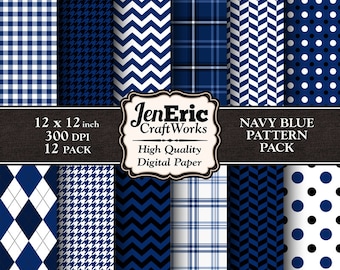 Navy Blue Digital Paper Pack, Classic Patterns (Digital Download)