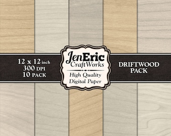 Driftwood Digital Paper Pack, Beachy Wood Textures (12x12 inch)