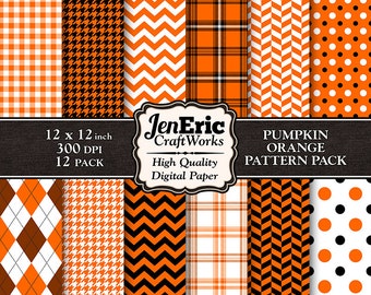 Orange Halloween Digital Paper Pack, Autumn Patterns (12x12, JPEG, Instant Download)
