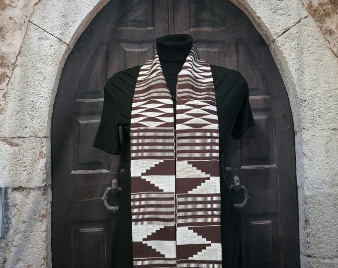 Double Weave Brown and White Kente Stoles