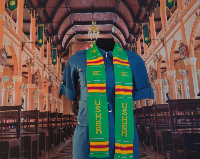 USHER  Green Kente Stoles