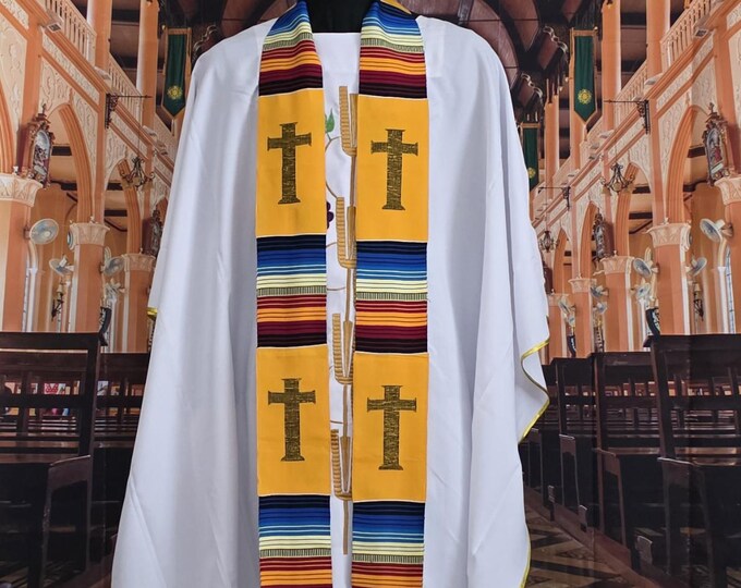 Multicultural Yellow Kente Priest Stoles
