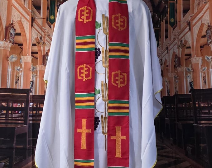 Traditional Red Kente Priest Stoles.