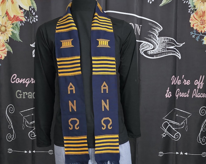Alpha Nu Omega  Navy Blue Kente Stoles