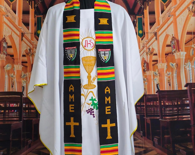 Traditional Black AME Kente Priest Stoles