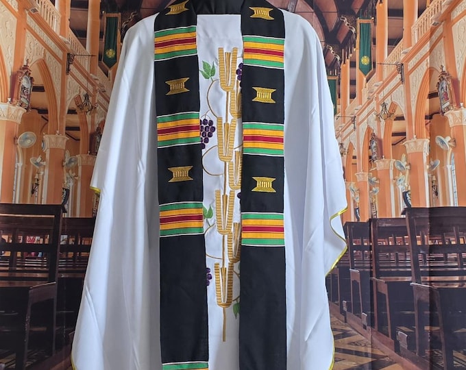 Custom Traditional Black Kente Priest Stoles