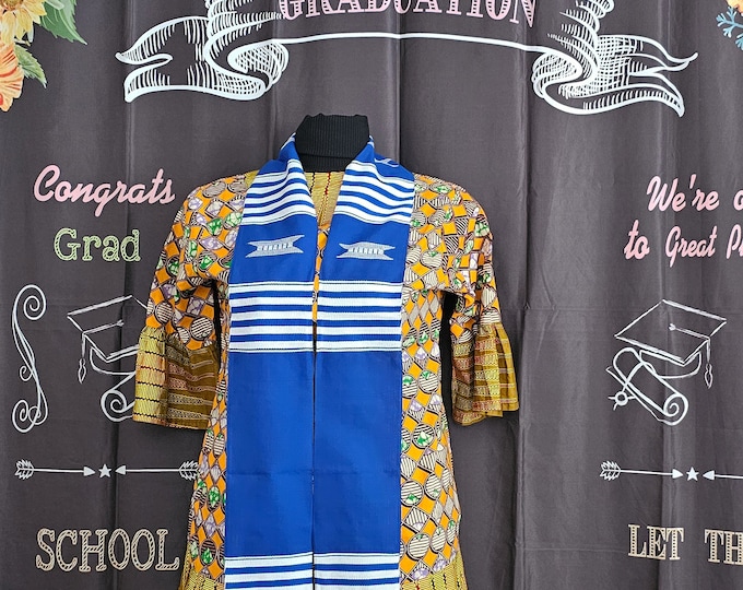 Custom Blue and White Kente Stoles