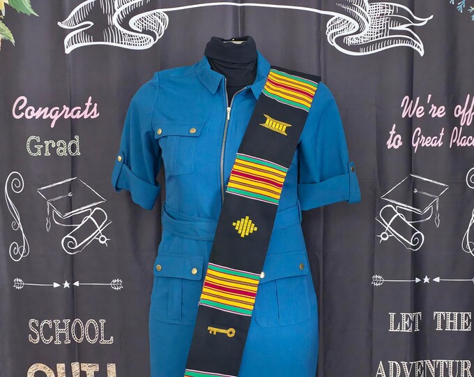 Heritage Black Kente Stoles. Three symbols