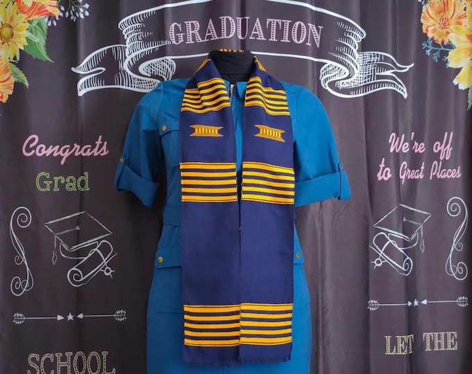 Custom Navy Blue and Gold Kente Stoles
