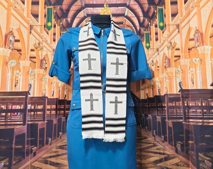 CROSS White and Black Kente Stoles