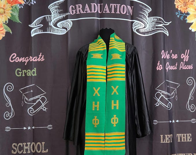 Chi Eta Phi Sorority Kente Stoles. Green and Gold