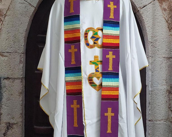 Multicultural Purple Kente Priest Stoles