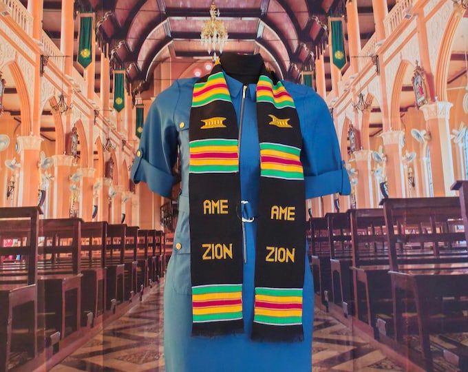 AME ZION Black Kente Stole