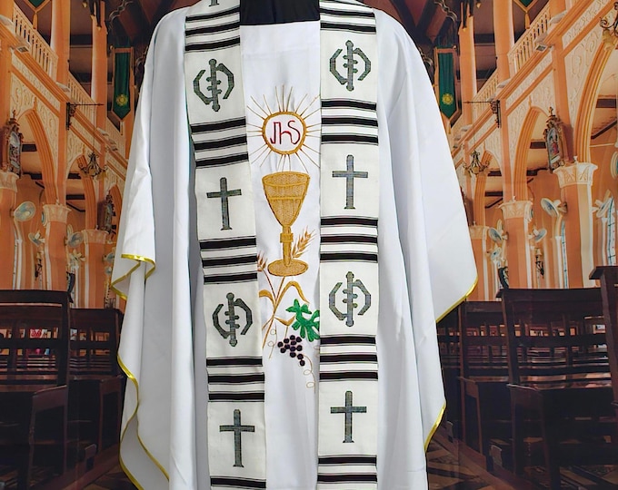 White and Black Kente Priest Stoles. Cross