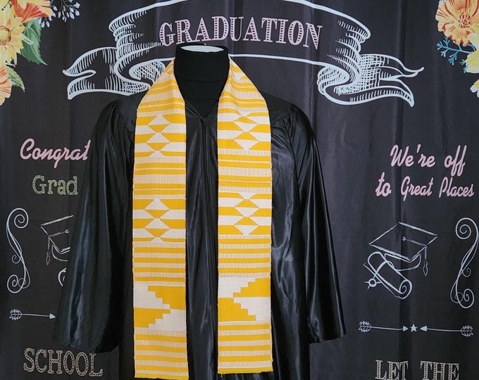 Double Weave Yellow and White Kente Stole