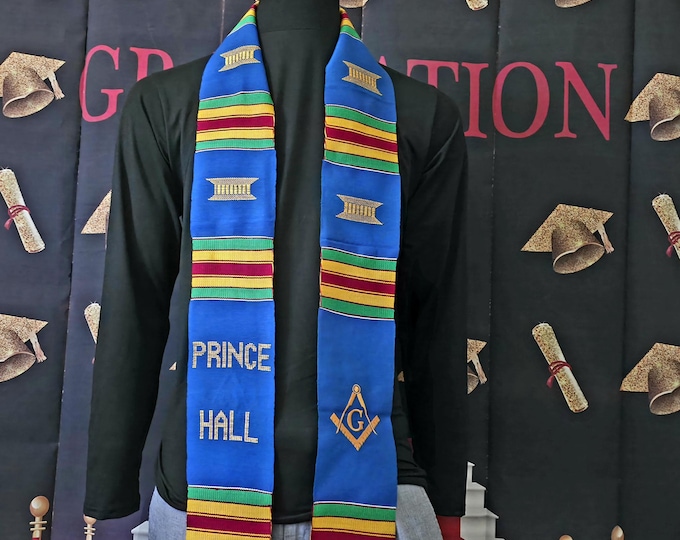 Masons Prince Hall Kente Stoles. Traditional Blue  Kente
