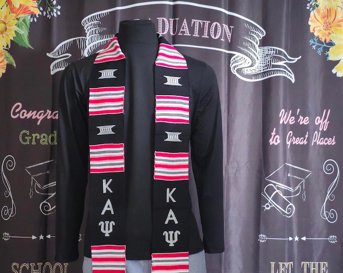 Kappa Alpha Psi Black Kente Stole. White Letters.