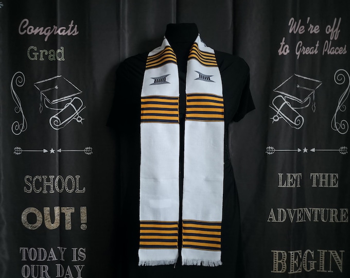 Custom White with Black and Gold Kente Stoles