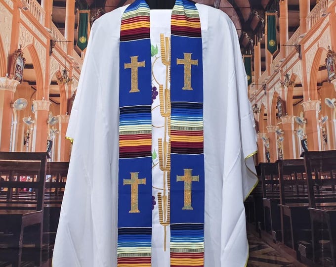 Multicultural  Blue Kente Priest Stoles