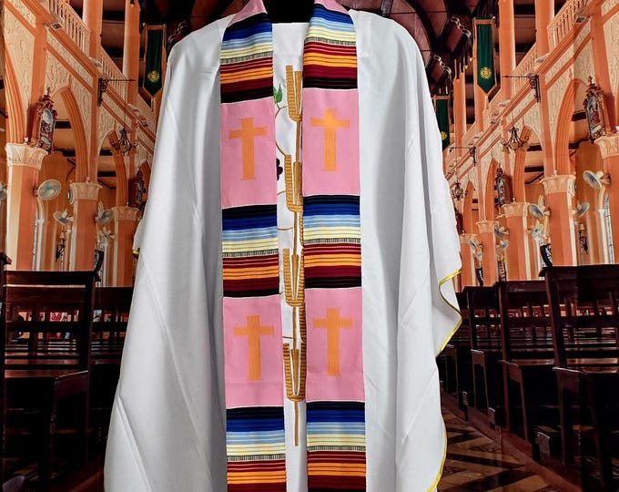 Multicultural Pink Kente Priest Stoles