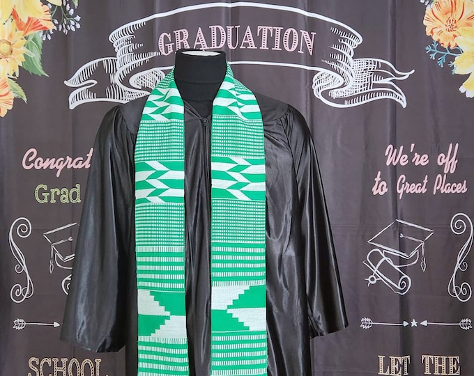 Double Weave Green and White Kente Stoles