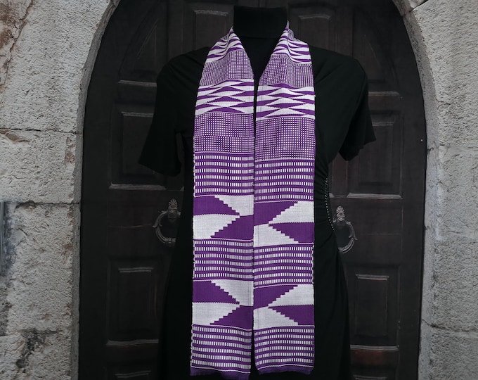Double Weave Purple and White Kente Stoles