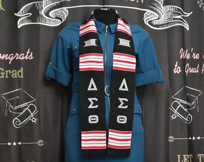 Delta Sigma Theta Black Kente Stoles- White Letters