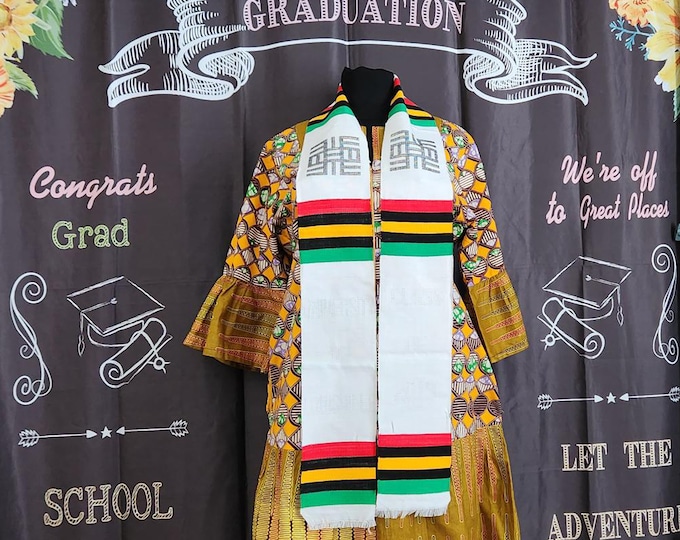 Custom Design White  Kente Stoles- Knowledge Symbol