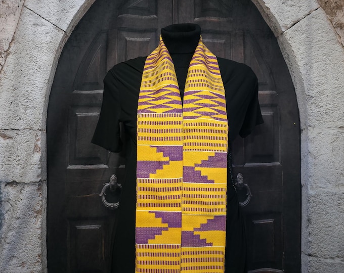 Double Weave Gold and Purple Kente Stoles
