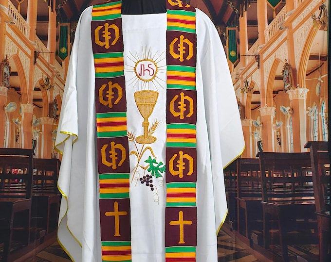 Maroon Kente Priest Stoles