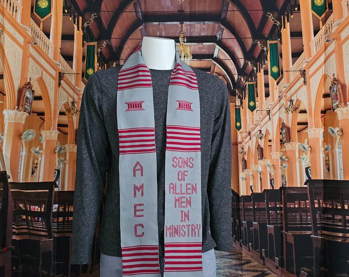 AME Church Sons of Allen Kente Stoles-Gray and Burgundy