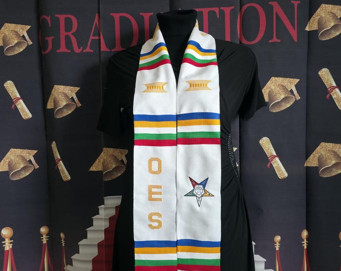 Order of Eastern Star 5 Point White Kente Stole